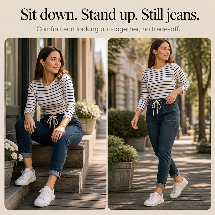 Avsmalnande damjeans visade i helfigur framifrån