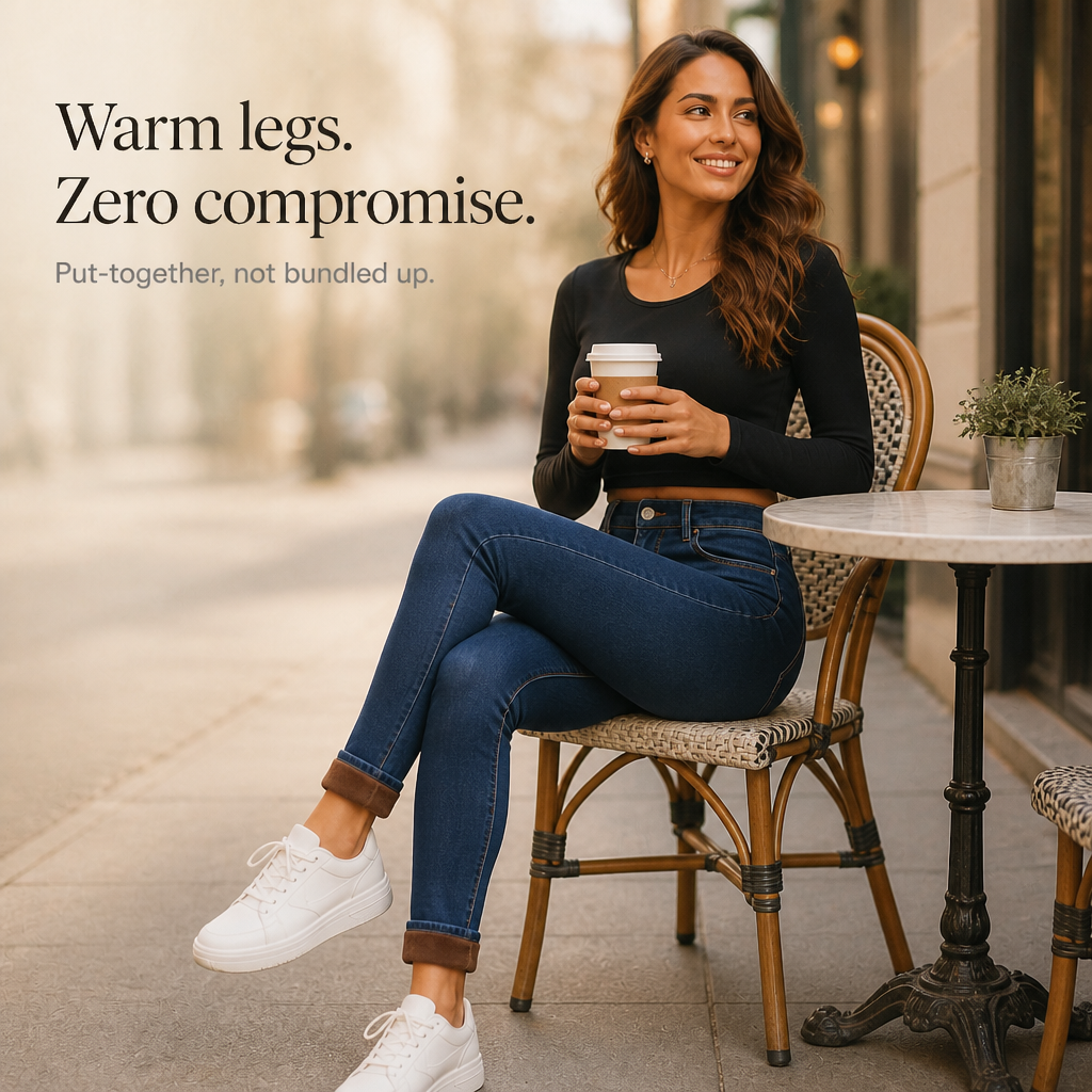 Modell i blå vinterjeans som visar passform och flexibilitet
