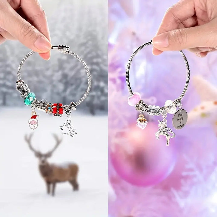 Charmigt armbands- och halsbandskit för flickor, med färgglada kristallpärlor och charmiga hängen som regnbågar och hjärtan.