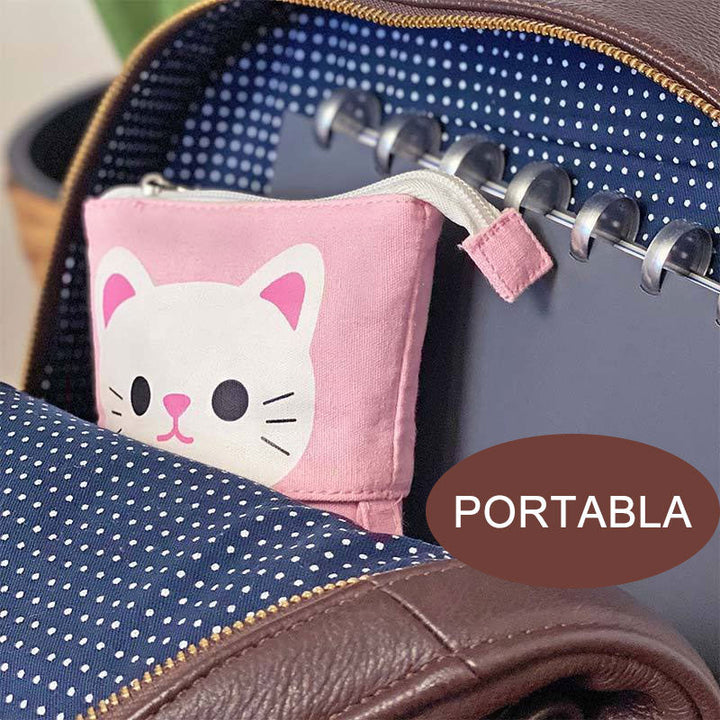 "Charmigt pennfodral med kattmotiv och teleskopfunktion, hållbart canvas och PU-läder, idealiskt för skrivtillbehör."