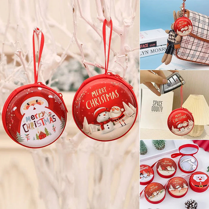 "Chic jul mini damplånbok i pengdesign, plåtmaterial med dragkedja, juldekoration och presentidé, 7x7x3,5 cm."