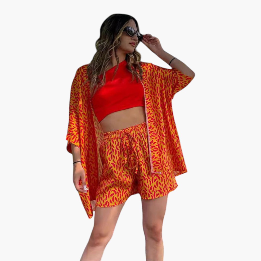 Chic öppen jacka och bekväma shorts i elegant shortsset för enkel, ledig damstil.