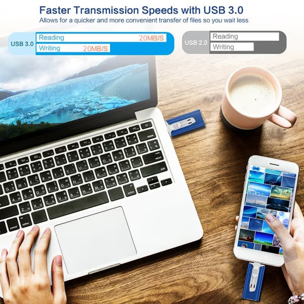 4-i-1 universal minnessticka med USB och Lightning för smartphone och dator