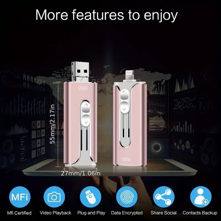 USB-minne anslutet till en mobiltelefon för enkel filöverföring och backup