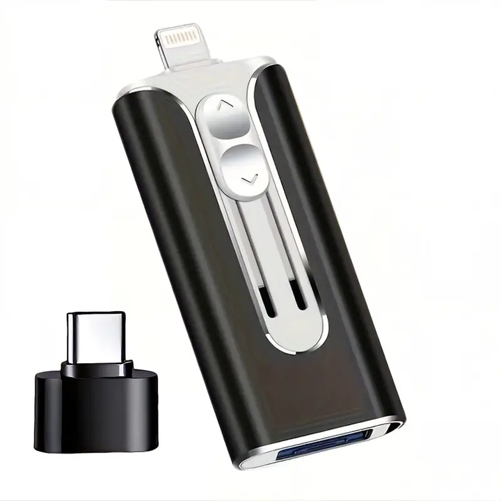 Svart 4-i-1-minnessticka med medföljande adapter