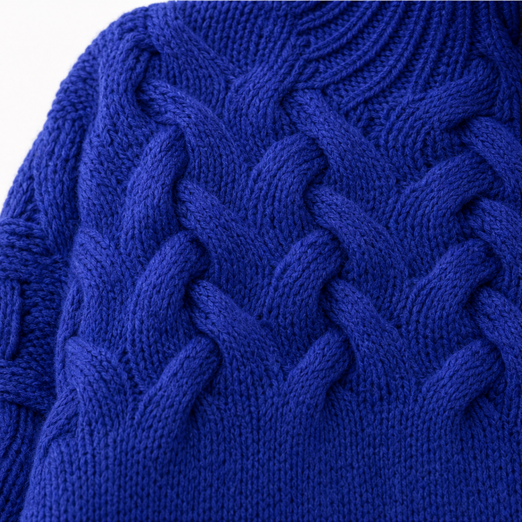 Klassisk vardagströja med flätstickning och mysig turtleneck