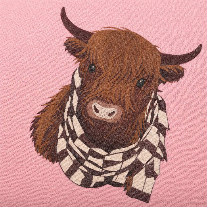 Mysig och varm tröja med huva för dam, tryck med highland cow