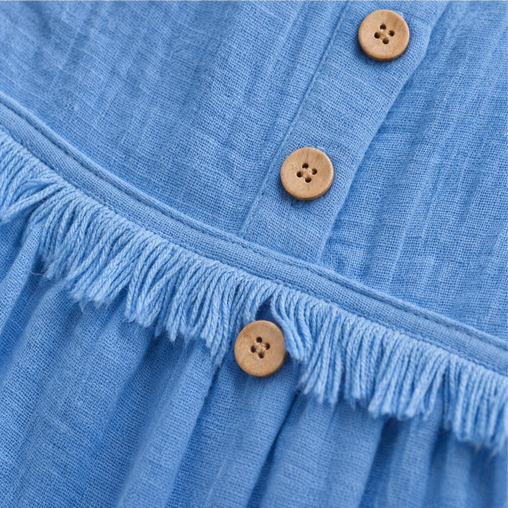 Bekväm långärmad blus med fransar och knappar för damkläder