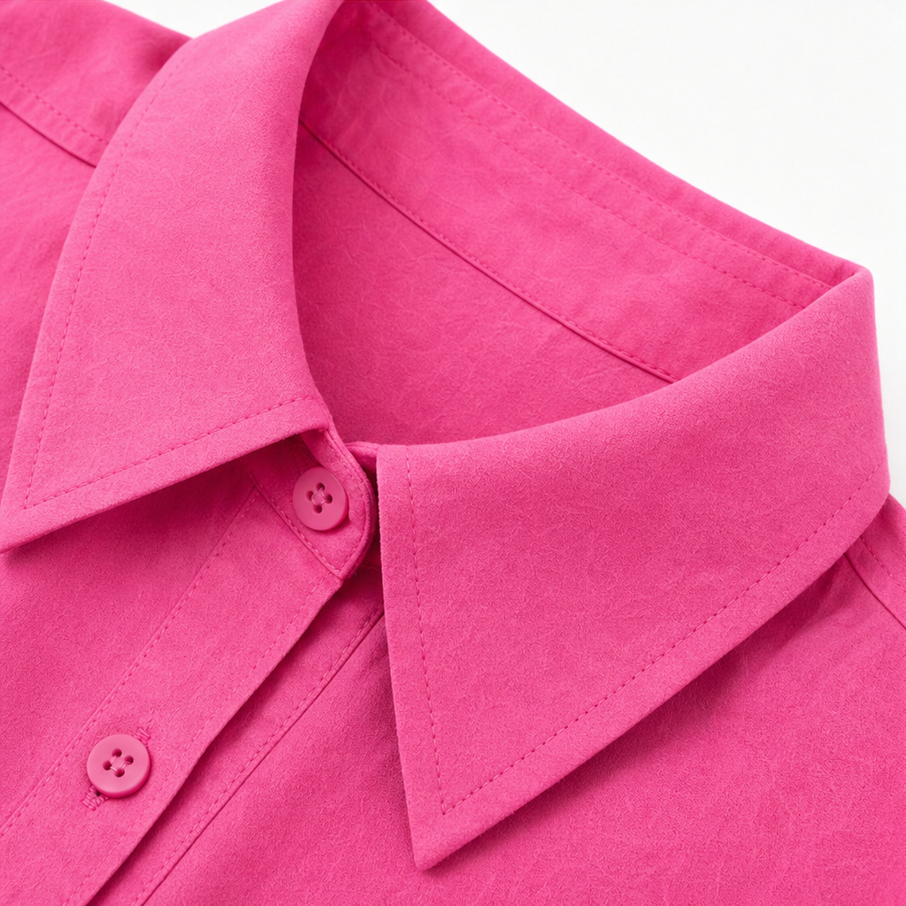 Närbild på tyget och textur på blus med blomdetalj