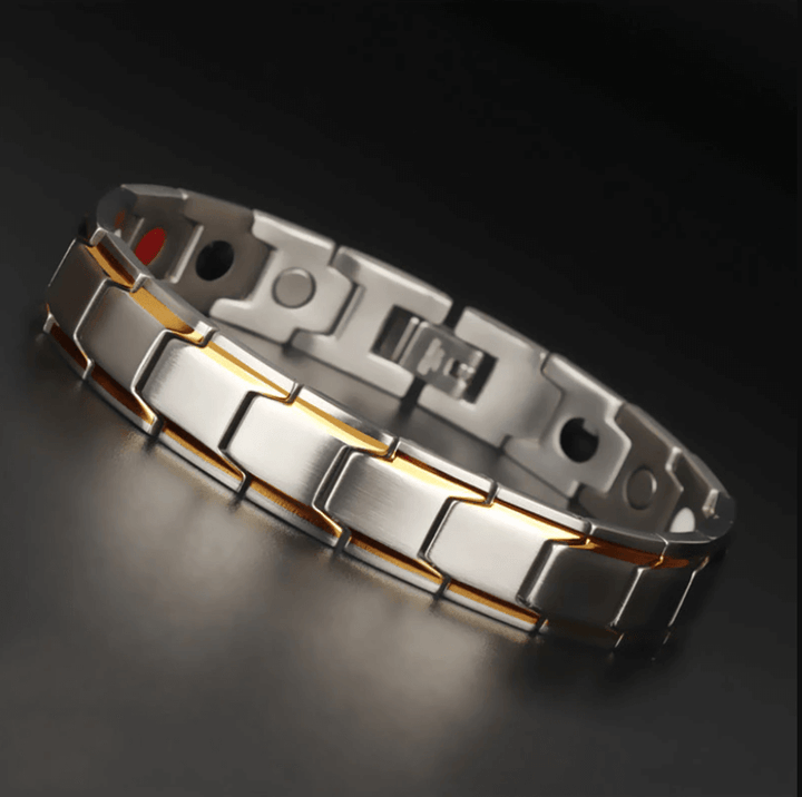 Elegant unisex magnetarmband i stål. Förbättrar energi och balans, ett stilrent hälsosmycke.
