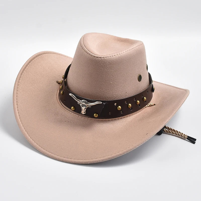 Brun unisex cowboyhatt med dekorativt band för festival och friluftsliv