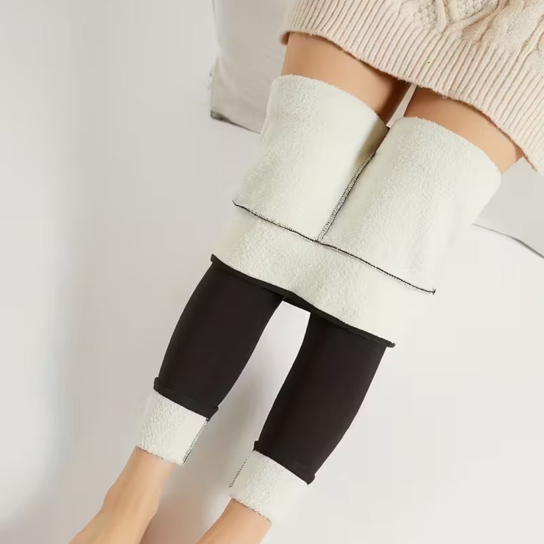 Närbild på det mjuka och varma innerfodret i leggingsen