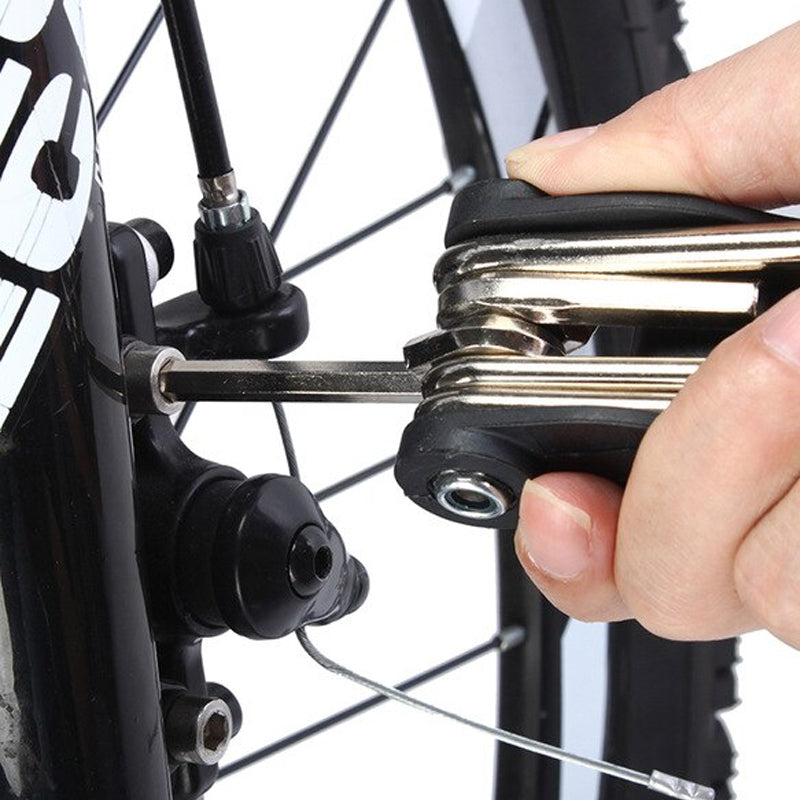 "Cykelreparationsverktyg 16-i-1 multifunktionellt, kompakt och hållbart verktyg i kolstål, idealisk för underhåll."