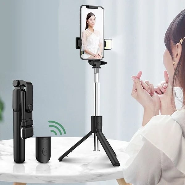 Användning av selfie stick med integrerat ljus