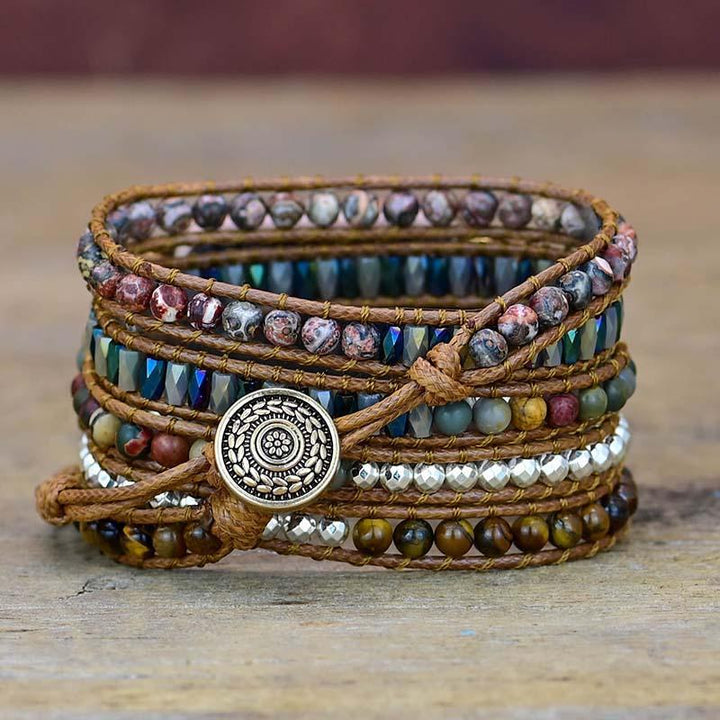 Spirituellt dam Apple Watch-armband med tigeröga, jaspis, agat & kristall. Unikt handgjort smycke.