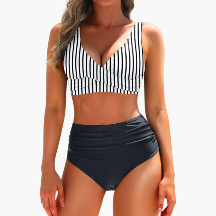 Sommar badkläder: tvådelad bikini med justerbar topp och hög midja för soliga dagar.