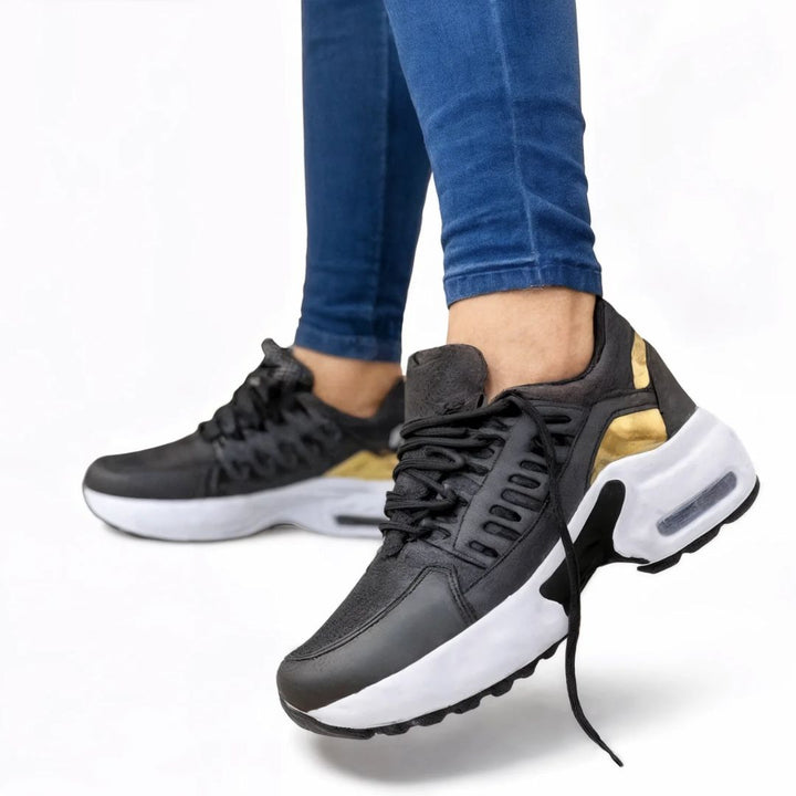 Lätta dam sneakers med stötdämpning och fotvalvsstöd. Idealiska bekväma vardagsskor.