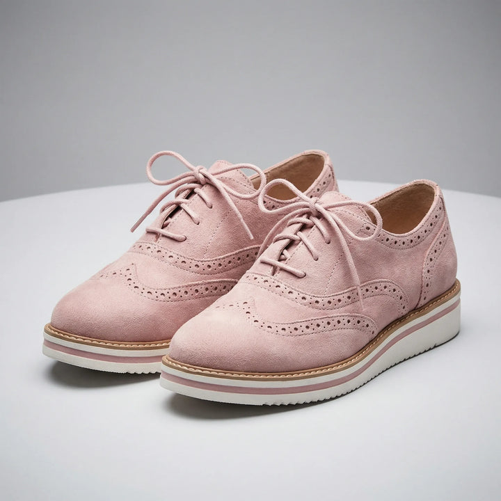 Bekväma rosa dam Oxford-sneakers med snörning, lågskuren modell och platåsula, perfekt för vardagen.