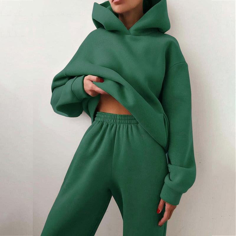 Tvådelat dam loungewear-set, luvtröja & byxor för maximal komfort & stil.