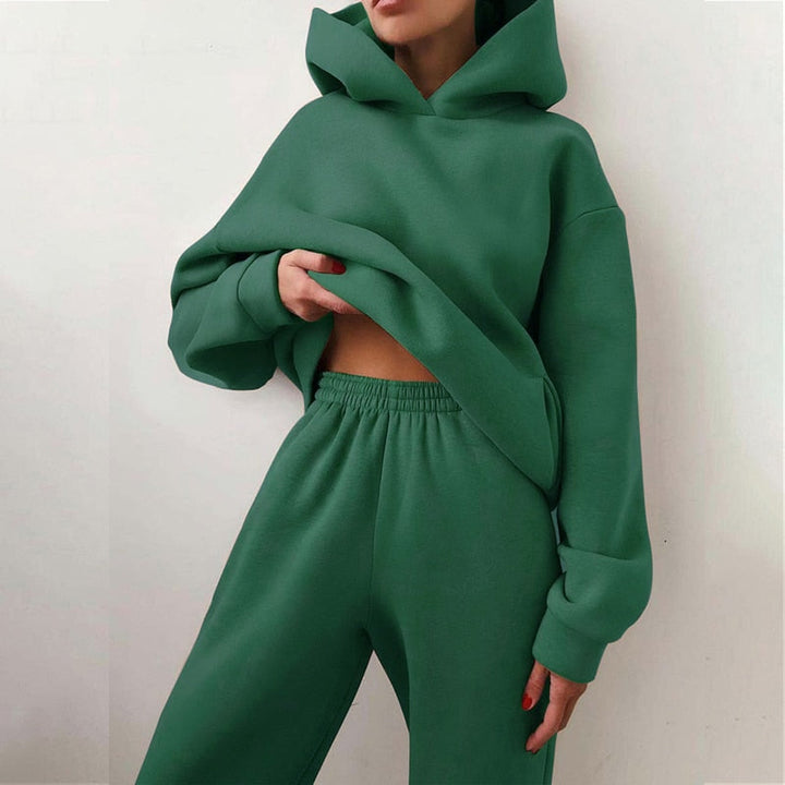 Tvådelat dam loungewear-set, luvtröja & byxor för maximal komfort & stil.