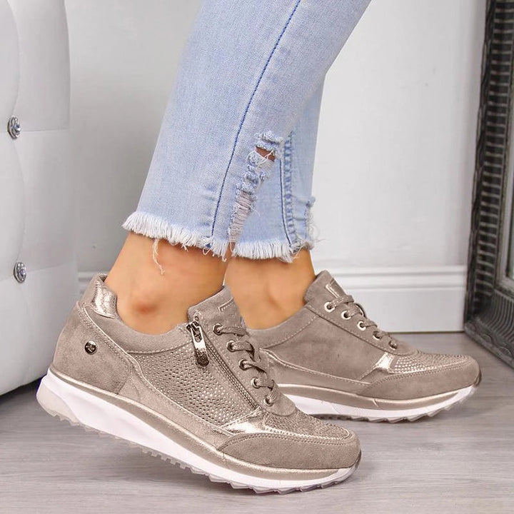 Gröna dam ortopediska sneakers med dragkedja, andningsbar design för komfort hela dagen. Perfekta fritidsskor.