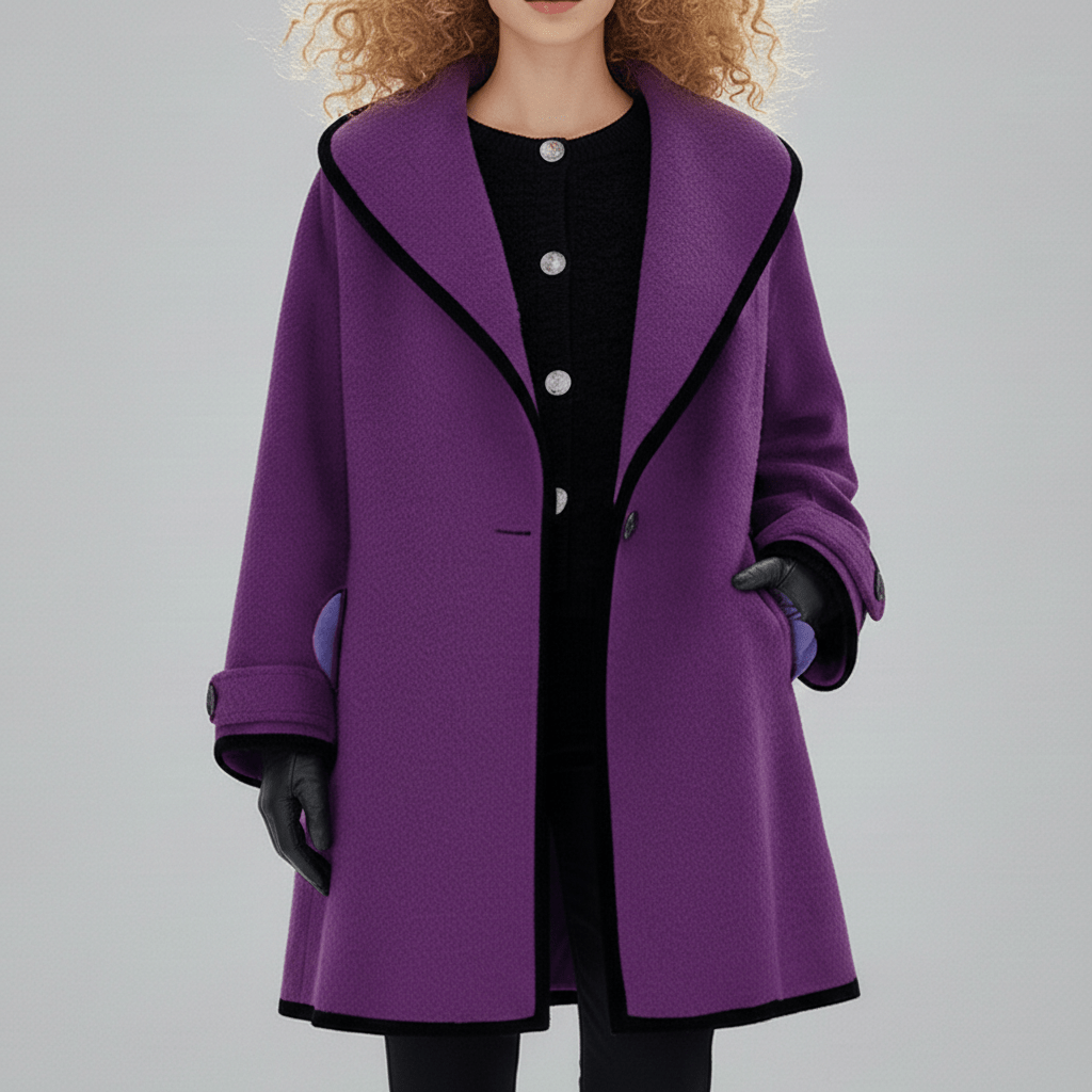 Lång och varm oversized kappa Lillian för dam, med huva och elegant snitt, perfekt för vintern.
