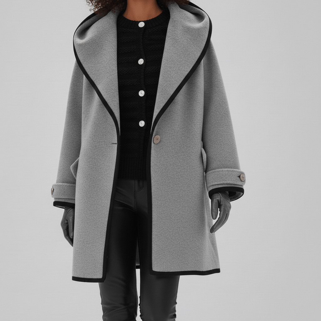 Damkappa Stephanie, oversized modell med huva, ger en chic och bekväm känsla för höst.