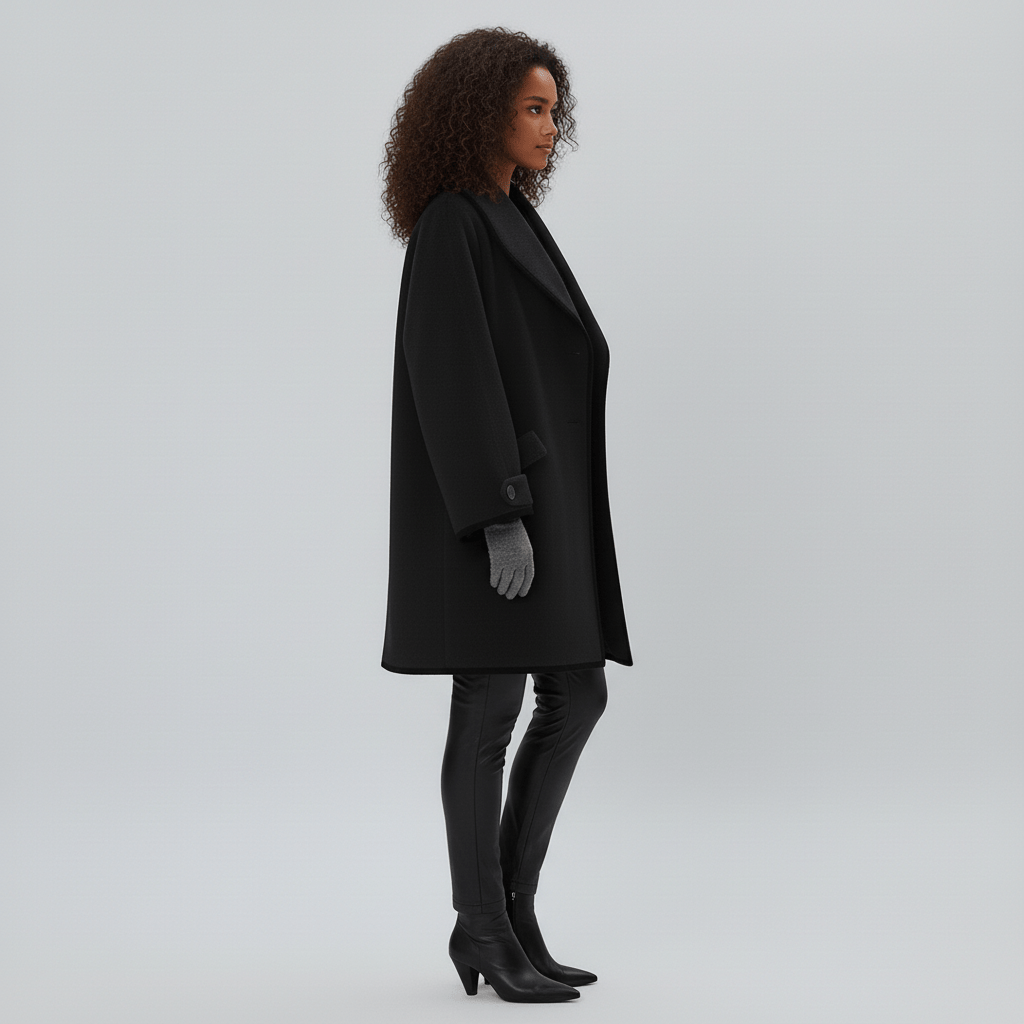 Varm oversized damkappa Lillian med huva, ett trendigt ytterplagg för kyliga dagar.