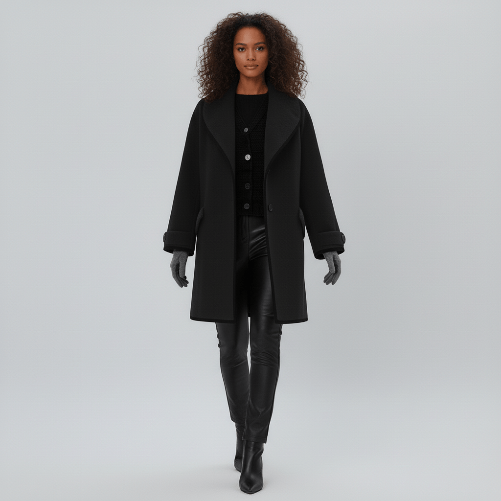 Elegant dammode: Oversized kappa Stephanie med huva, lång modell för höst och vinter.