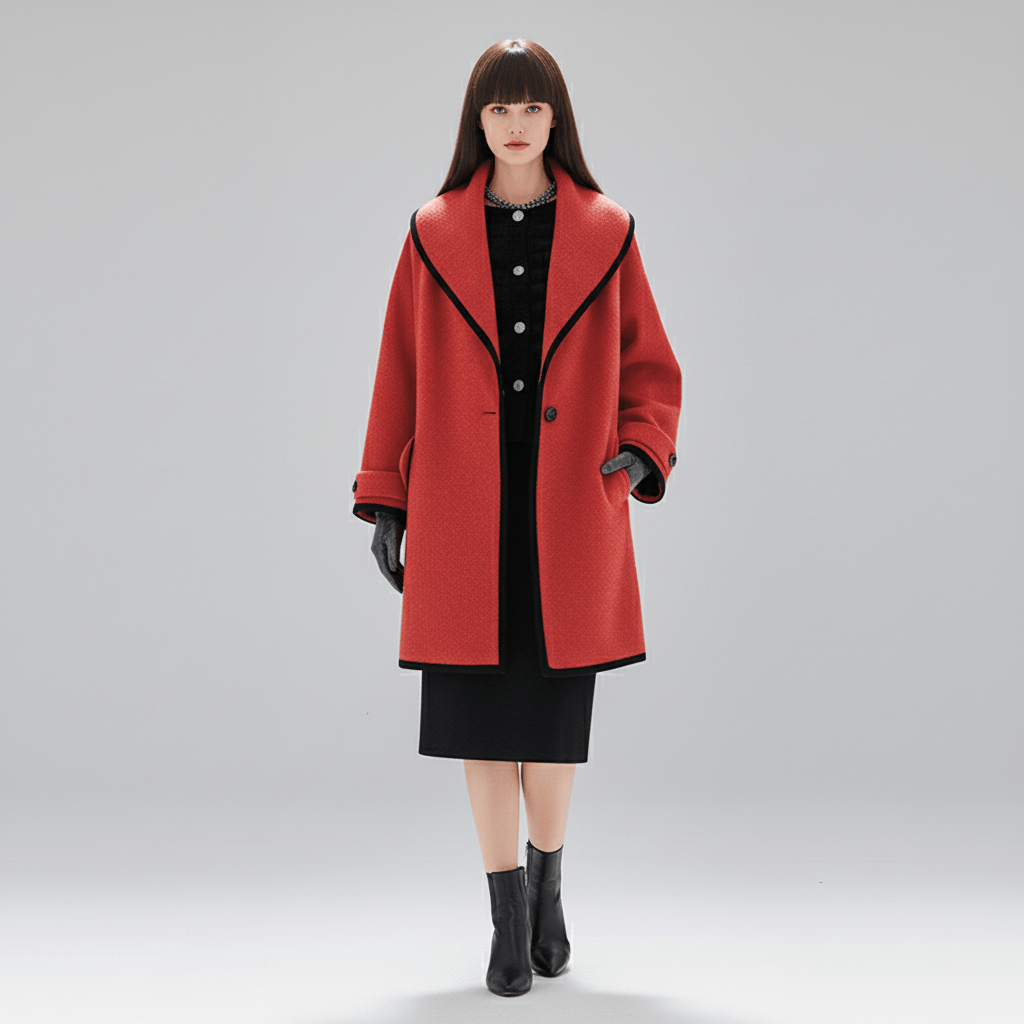 Trendig lång damkappa Stephanie, oversized med huva, perfekt för avslappnad men elegant look.