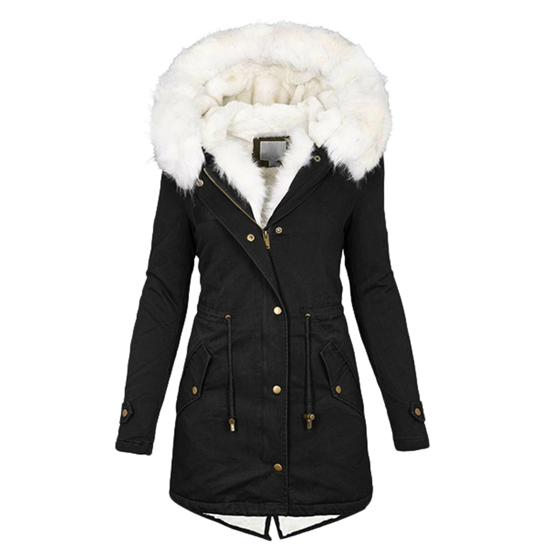 Varm dam parkas vinterjacka. Bekväma ytterkläder för kalla vinterdagar och frusna kvällar.