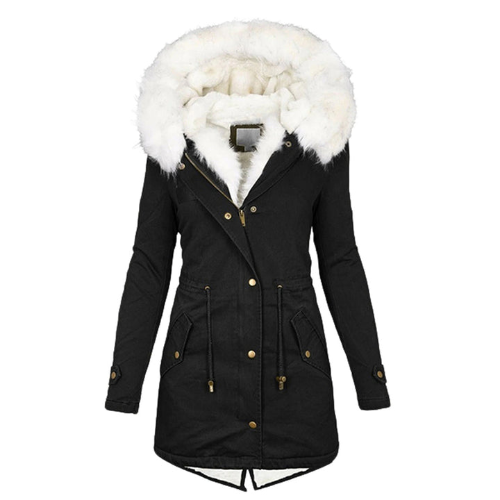 Varm dam parkas vinterjacka. Bekväma ytterkläder för kalla vinterdagar och frusna kvällar.