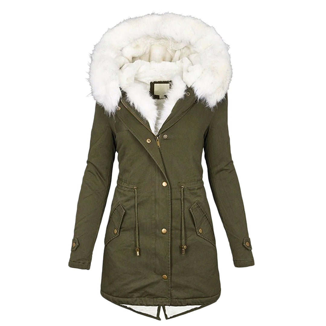 Elegant dam vinterjacka parkas. Stilfulla vinterkläder som kombinerar mode, värme och komfort.