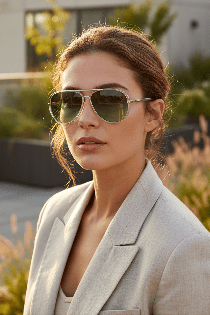 Eleganta pilot solglasögon för dam "Lara" i retrostil, lätta modeaccessoarer med fullt UV400-skydd.