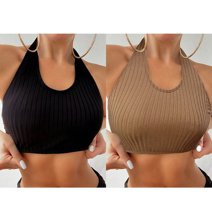 Dam sport-bh i khaki, ribbad design för träning & fitness. Bekväm, stretchig & seamless, perfekt för aktiv livsstil.