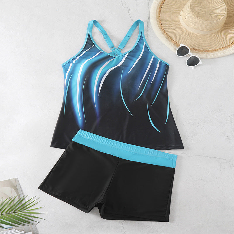 Tvådelad sportig damtankini med bekväm topp och trosa, utmärkt badkläder.