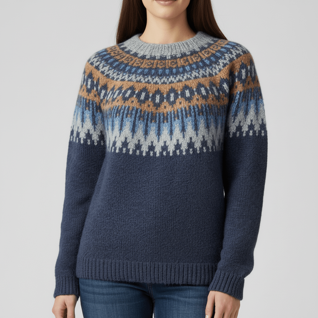 Dam Vintertröja Audrey: stickad med traditionellt nordiskt mönster. En tidlös & varm tröja för dammode.