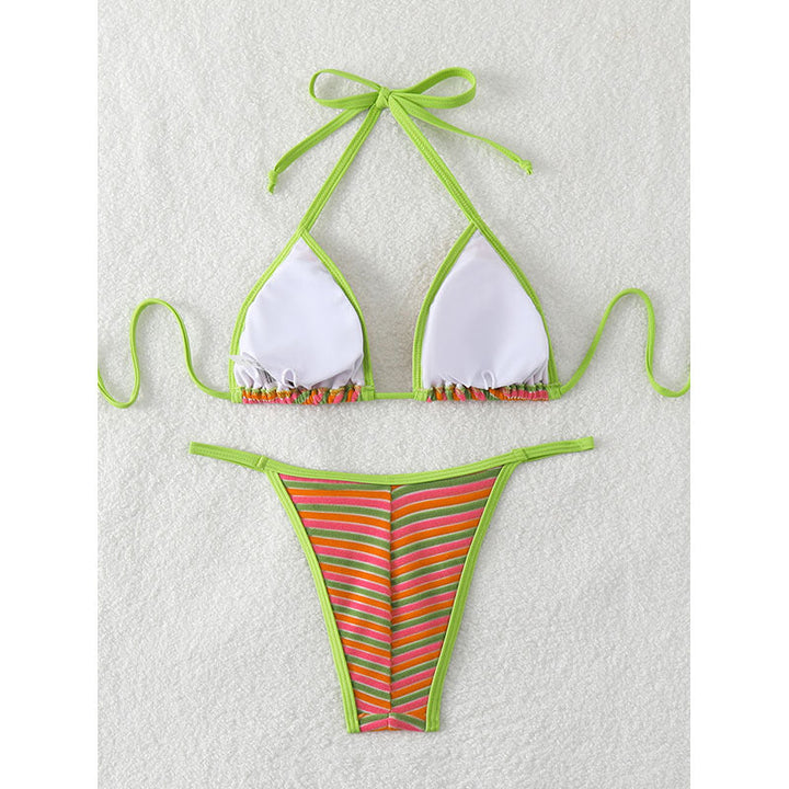 Randig dam triangel-bikini, justerbar och snabbtorkande, perfekt för strandmode och badkläder.