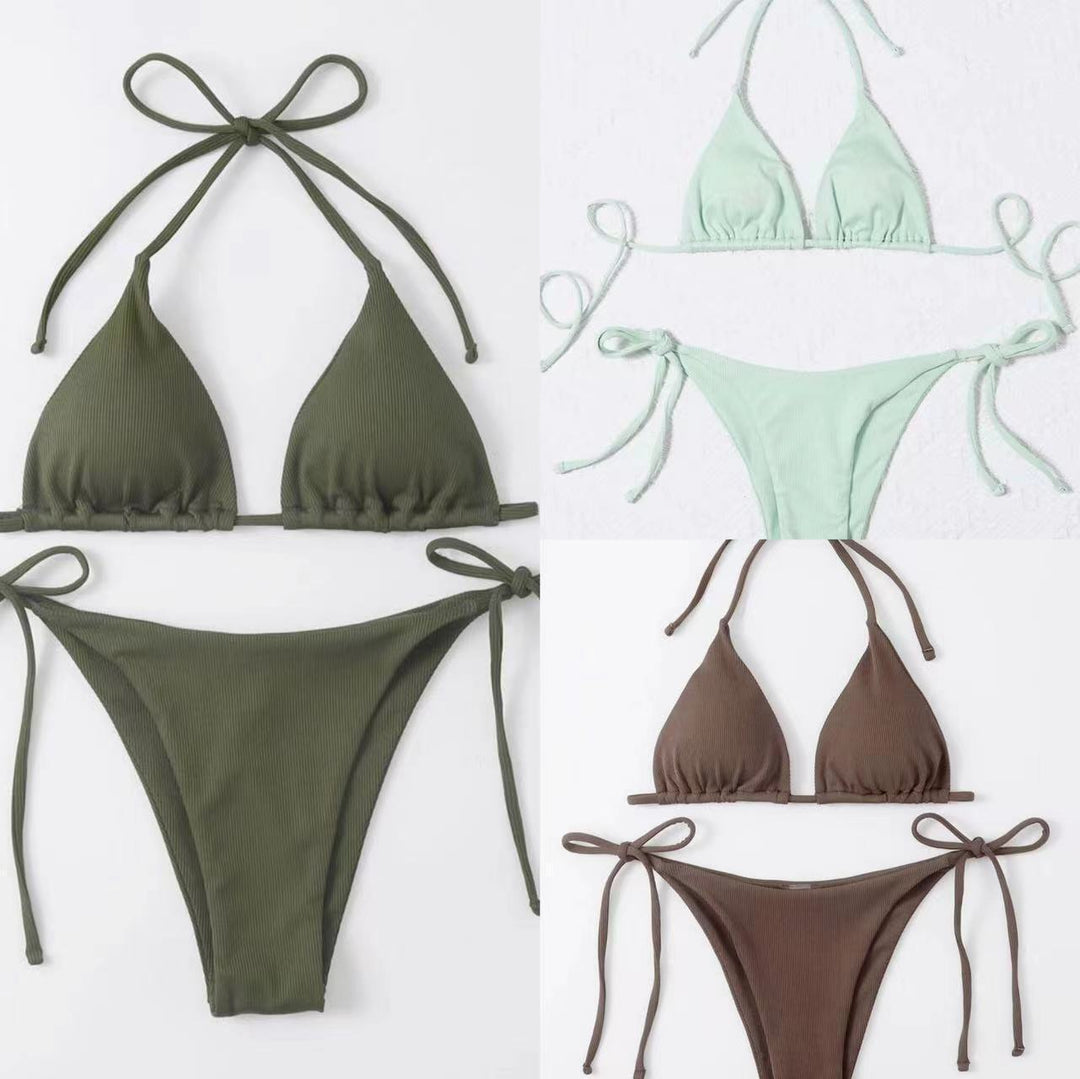 Dam triangelbikini med justerbara band, perfekt för strand och pool. Snabbtorkande badkläder för sommar.