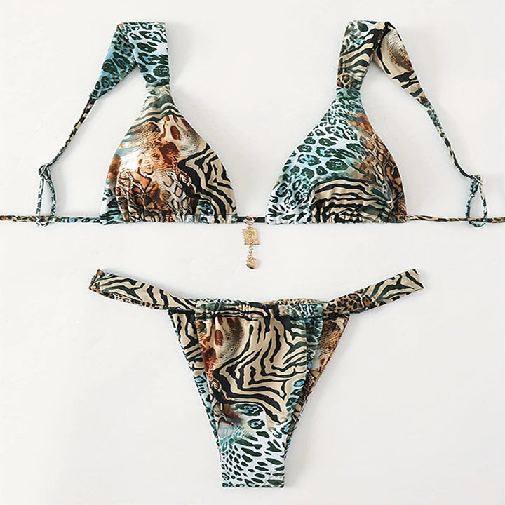 Dam Triangelbikini med Leopardmönster och Justerbara Axelband