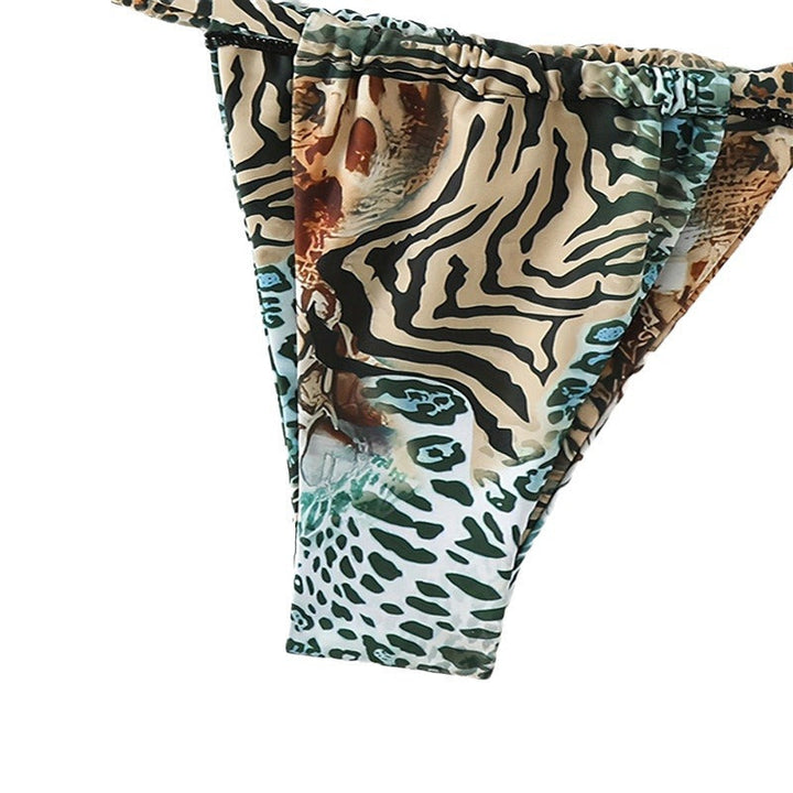 Dam Triangelbikini med Leopardmönster och Justerbara Axelband