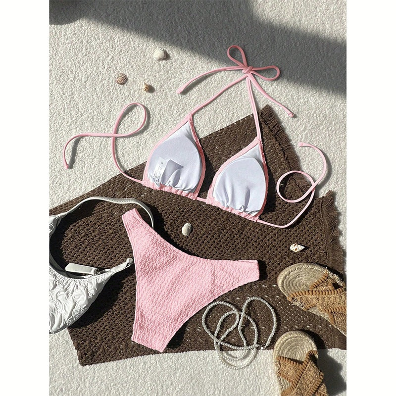 Elegant dam bikini, texturerad triangeltopp med justerbara axelband. Bekväma badkläder.
