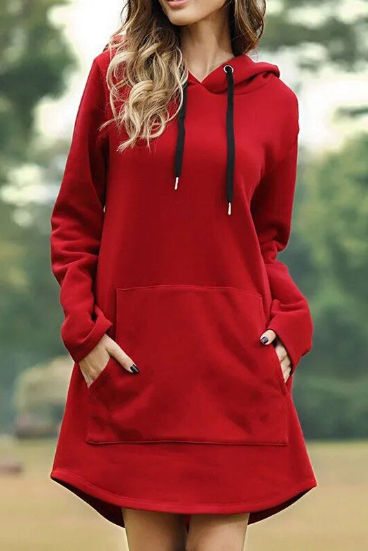 Stilren långärmad tunika för dam, med känguruficka. Mångsidig & bekväm för både loungewear & utomhus.