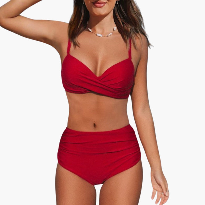 Enfärgad dam bikini med trekantstopp, ett klassiskt och bekvämt badmode för strand och pool. Justerbar.
