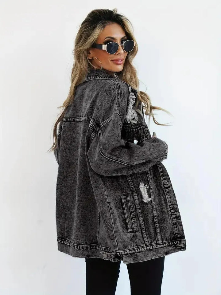 Vattentålig jeansjacka med huva, dam, oversized design för en cool look.