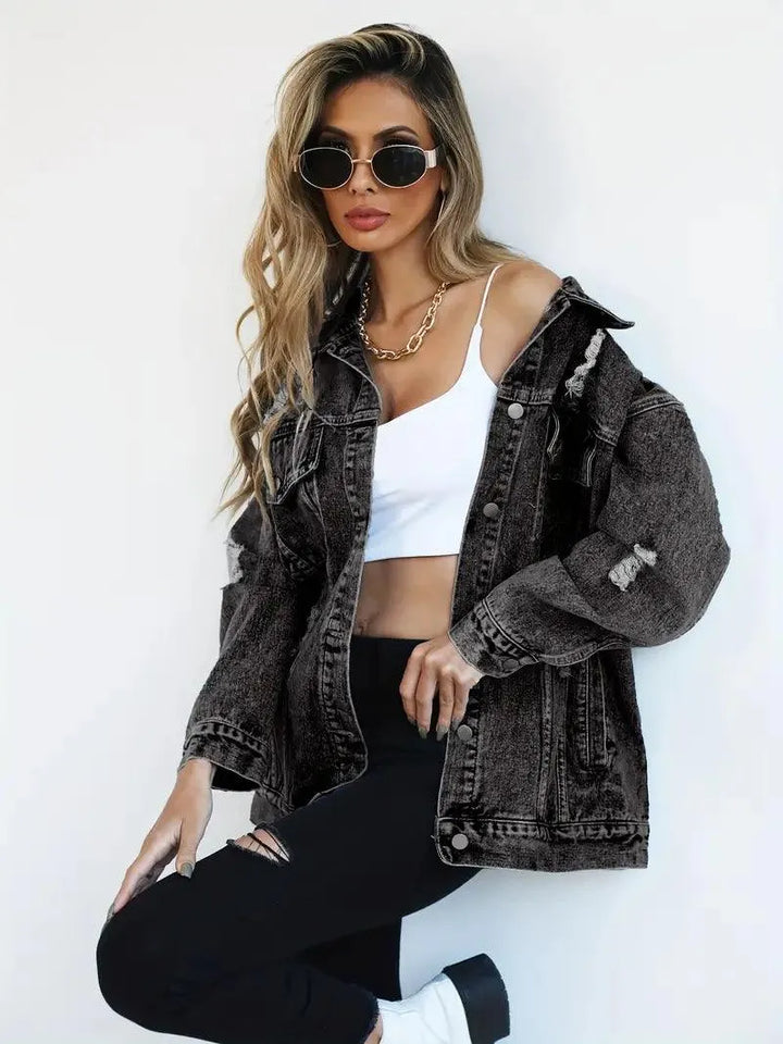 Casual höstjacka: Vattentålig oversized jeansjacka med praktisk huva.