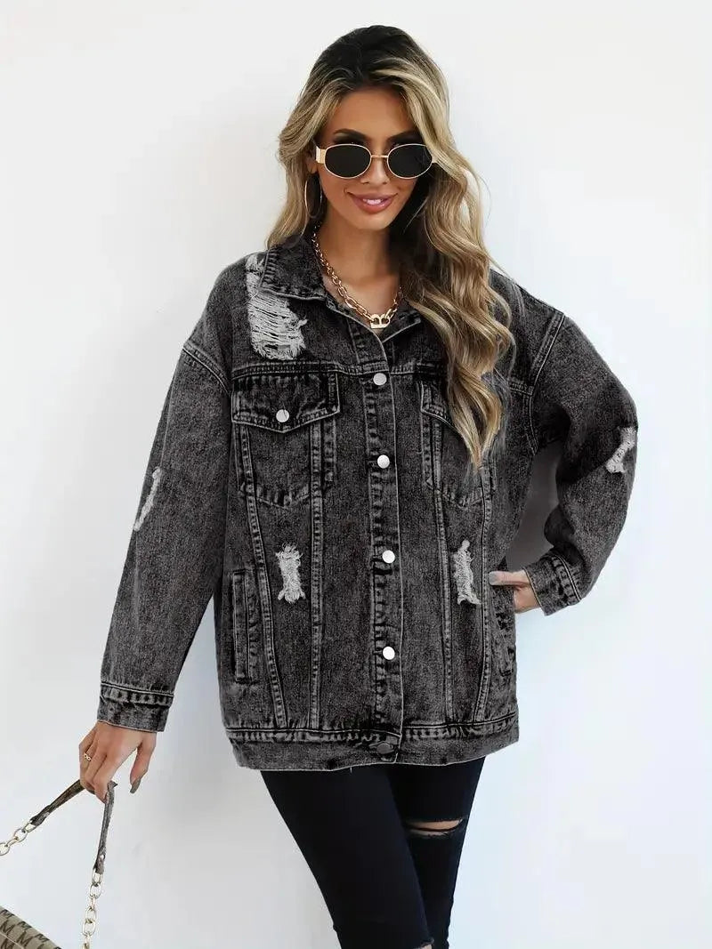 Vinterredo: Vattentålig oversized jeansjacka med huva, varm och stilren.