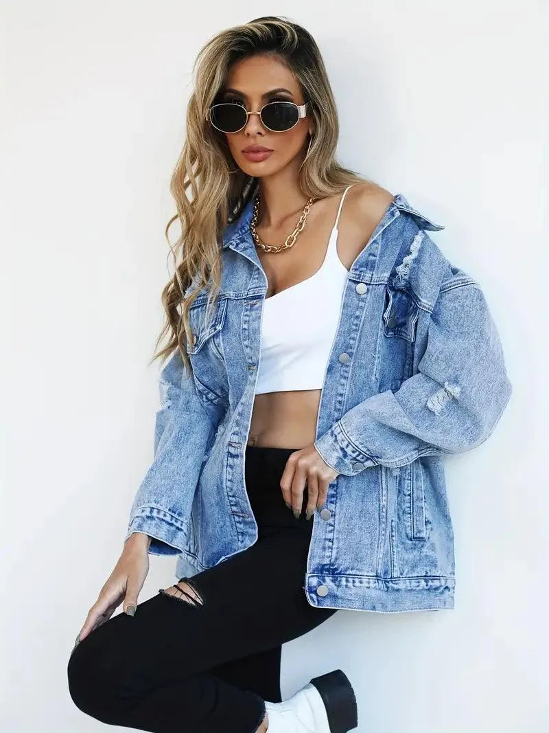 Funktionell damjacka: Vattentålig oversized jeansjacka, med huva, denim.