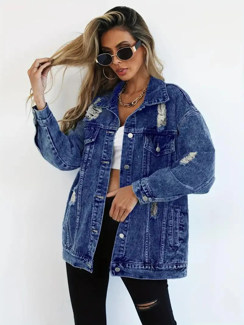 Höstens måste: Vattentålig oversized jeansjacka med huva för dam.