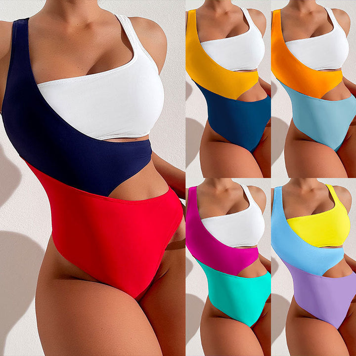 Dambaddräkt, högmidjad med trendiga cut-outs. Perfekt för sommar och poolparty.